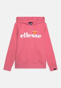 Růžová mikina s velkým bílým logem "ellesse", přední kapsa na klokany, žebrované manžety a lem. Vyrobena z měkké tkaniny s kapucí na šňůrku.