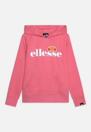 Różowa bluza z kapturem z dużym białym logo "ellesse", przednia kieszeń typu kangur, ściągacze przy rękawach i na dole. Wykonana z miękkiego materiału z regulowanym kapturem.