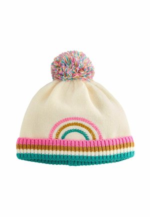 Beanie - cream rainbow embroidered