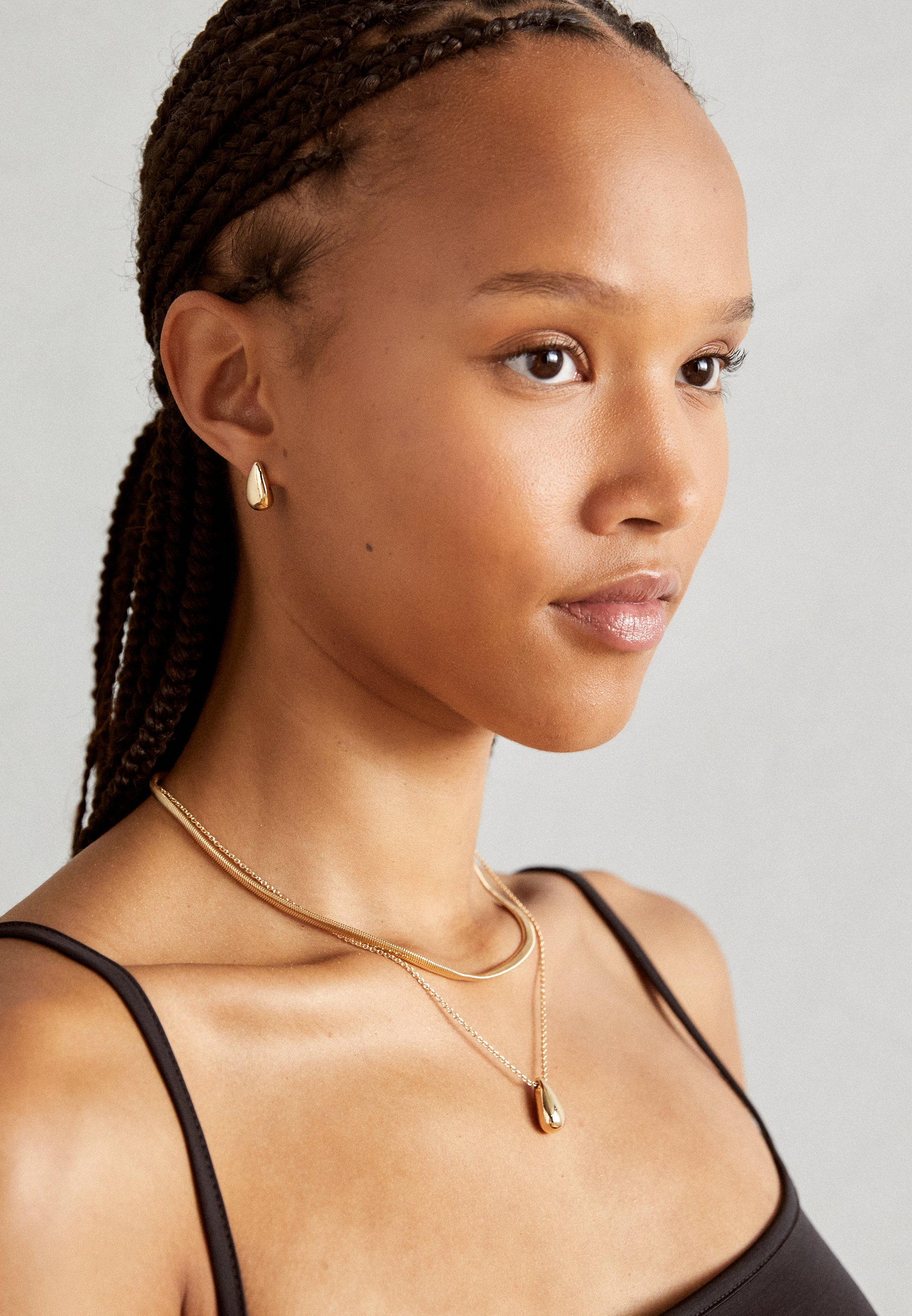 Boucles D'oreilles Avec Collier Intégré - Pierres Naturelles, Métal Inox - Style Amitié, Neuf Sans Emballage