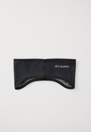 Crna flis traka za glavu s teksturiranim bokovima, prozračnom mrežicom na stražnjoj strani i Columbia logotipom sprijeda. Glatki, rastezljivi materijal.