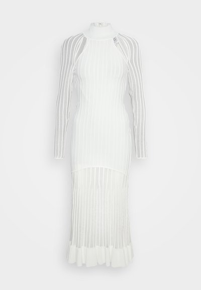 Hervé Léger SHEER FLUTED STRIPE MIDI DRESS - Robe pull - alabaster