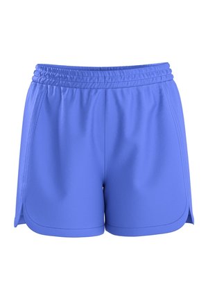 Blå atletikshorts med elastisk talje og sideslidser, designet til komfort og aktiv brug.