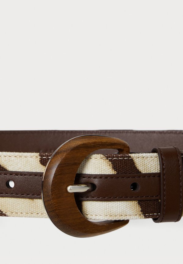 Zebra Print Wood Buckle Wide Belt - Belt - dark hickory2