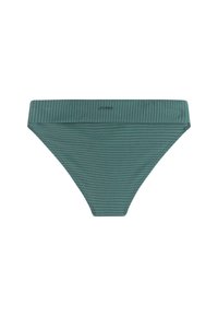 Grüner, strukturierter Bikini-Slip mit hohem Bund und dezentem Markenlogo mittig vorne.
