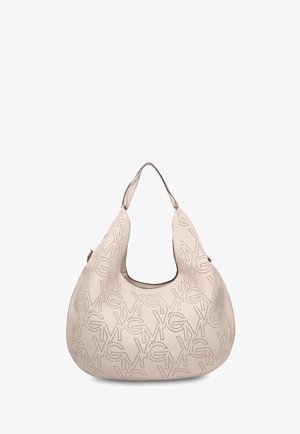 Sac bandoulière en cuir couleur crème avec motif perforé du logo VG et une seule large sangle.