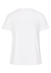 Weißes T-Shirt mit kurzen Ärmeln, aus Baumwolle gefertigt, mit einem klassischen, runden Ausschnitt und einem entspannten, unstrukturierten Schnitt. Keine Muster oder Akzente.