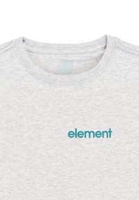 Lichtgrijs T-shirt met ronde hals en een teal "element" logo gedrukt op de borst.