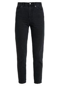 Svarta högmidjade denimjeans med rak bendesign, med en framknäppning och klassisk fem-ficks stil.