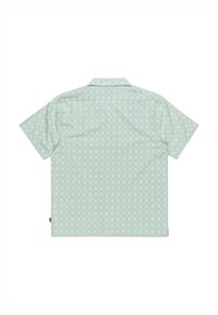 Camicetta a maniche corte color verde menta con un delicato motivo floreale, dotata di colletto a punta e orlo dritto. Realizzata in tessuto leggero.