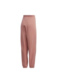 Rosenrosa sweatpants i mjukt tyg. Har elastisk midja och avsmalnande ben med mudd vid anklarna. Slät textur.