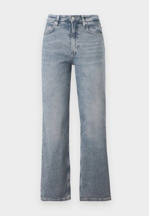 Φωτεινά γαλάζια τζιν με ψηλή μέση και ίσια γραμμή, με κουμπιά μπροστά, κλείσιμο με φερμουάρ και κλασικό σχέδιο με πέντε τσέπες.