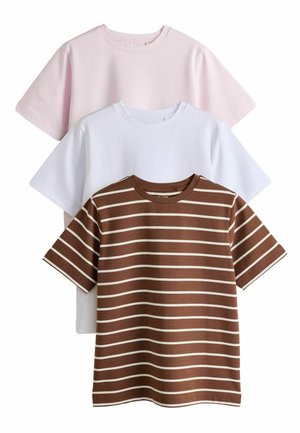 Next, FIT - HEAVYWEIGHT BASIC T-SHIRTS 3 PACK - Print T-shirt - brown pink ecru stripe