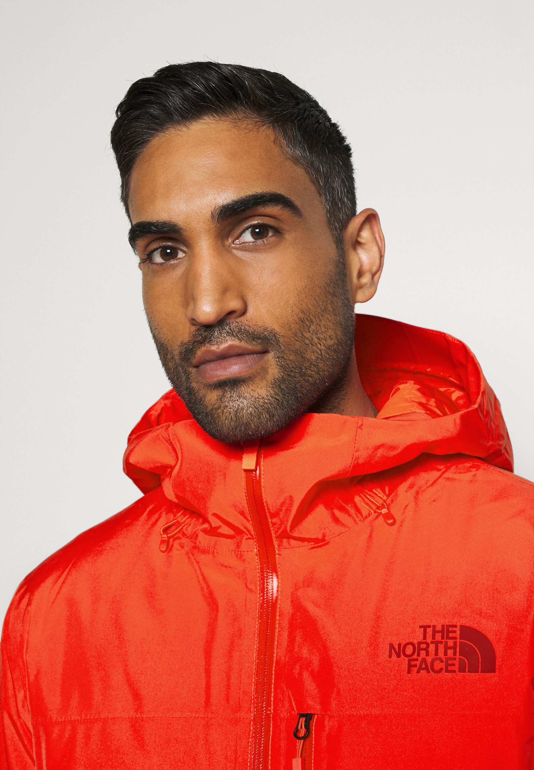 north face descendit jacket red