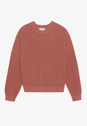 Maglione over-sized a coste in rosa tenue, con collo a giro e maniche lunghe, orlo aderente. Realizzato in un morbido tessuto lavorato a maglia.