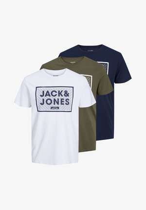 JJHARRISON TEE SS CREW NECK - Print T-shirt - white pack/white/navyblazer/dustyolive