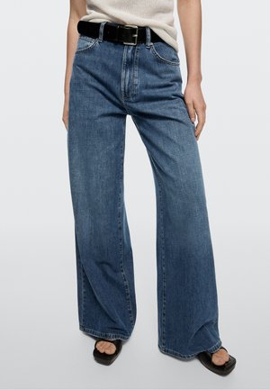 Massimo Dutti LOW-RISE WIDE-LEG STRIPED TROUSERS 05052852 - Wide leg - blue