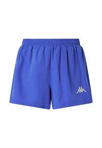 Shorts blu con cintura elastica, realizzati in materiale leggero, con un accento del logo argentato sul lato sinistro.