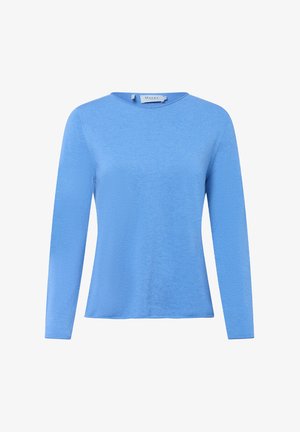 Light blue long-sleeve top made from a soft, textured fabric. Features a crew neckline and a slightly loose fit.