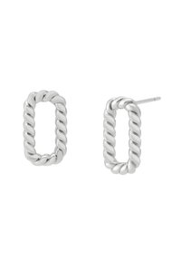 Silvriga hoops i en vriden repdesign, med en oval form och en polerad yta samt en stiftbakgrund för säker användning.