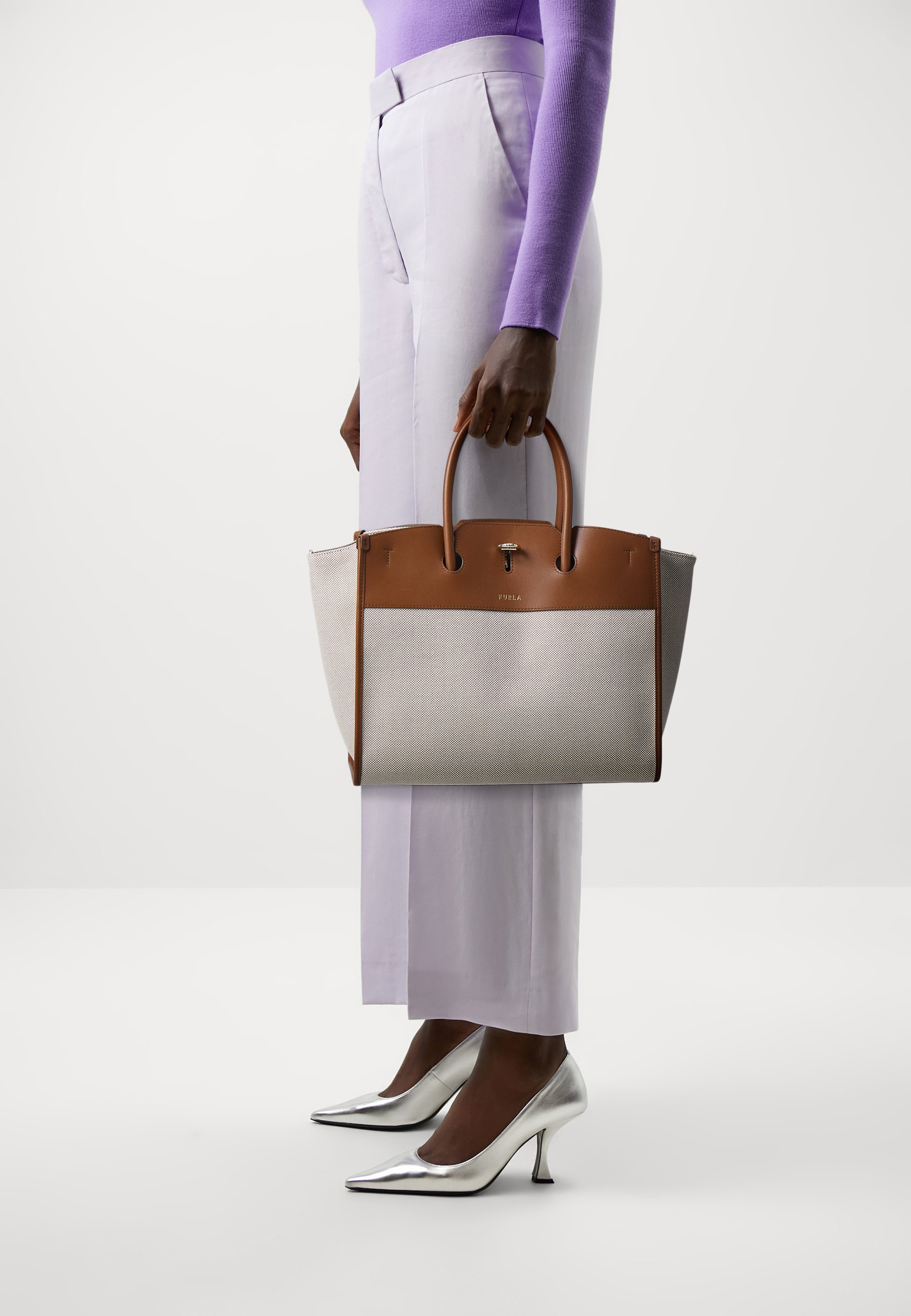Furla GENESI TOTE - Geantă de pânză - naturale/cognac/maro