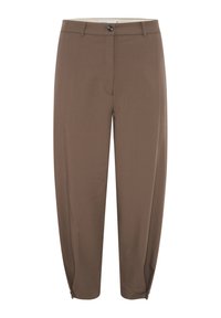 Ruske tailored-housut, joissa on sileä pinta, nappilukko, etutaskut ja kapenevat lahkeet.