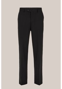 Svarta skräddarsydda byxor med rak passform. Tillverkade av slät tyg med knappstängning och subtila veckdetaljer framtill.