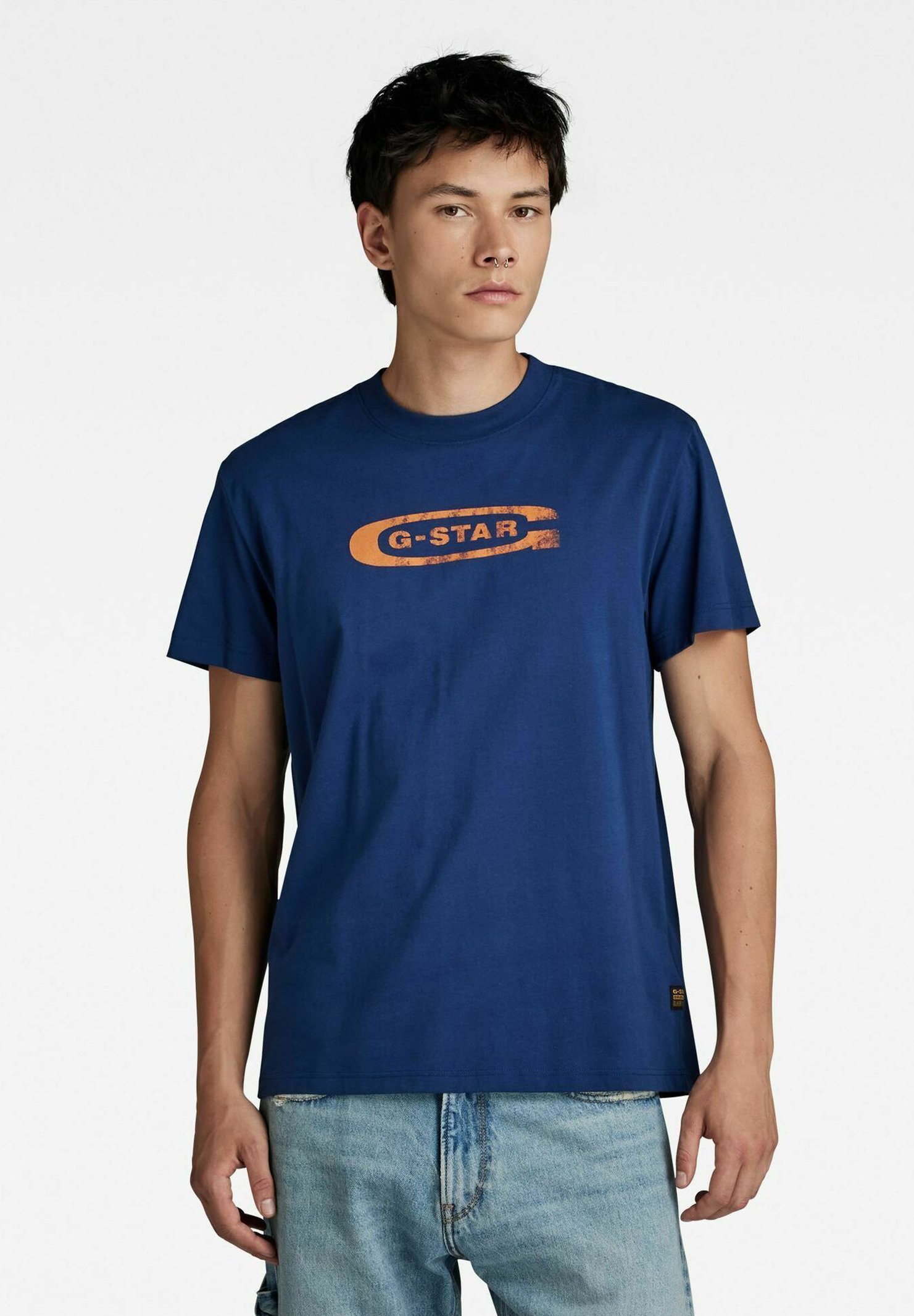 COLLUSION Distressed logo t-shirt in blue