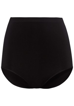 Hochgeschnittene schwarze Unterwäsche aus glattem, dehnbarem Stoff. Verfügt über ein nahtloses Design und sanft abgerundete Beinausschnitte für hohen Tragekomfort.