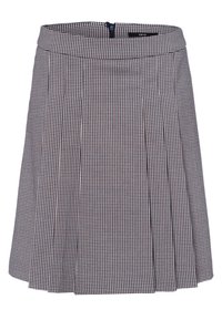 Plissérrok van stof met een geruit patroon in marineblauw en wit. Heeft een tailleband en een verborgen rits aan de achterkant.