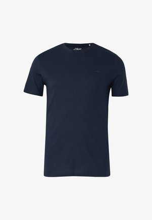 Granatowy, bawełniany t-shirt z krótkim rękawem i okrągłym dekoltem, z subtelnym logo s.Oliver na piersi i wewnątrz kołnierza.