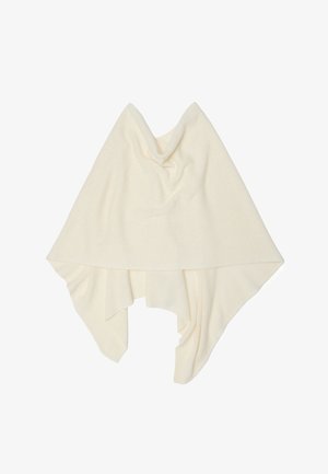 Elfenbeinfarbenes Poncho aus weichem, leichtem Stoff, mit einem drapierten Design, asymmetrischem Saum und glatter Textur, geeignet zum Schichten.