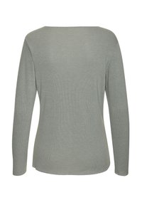 Langärmliges Oberteil aus einem weichen grauen Stoff mit strukturiertem Finish und weiter Ausschnitt, mit geradem Schnitt und ohne sichtbare Verzierungen.