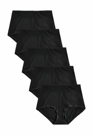 Black cotton panties, five-pack. Features a seamless design with elastic trim and small bows at the waistband. Soft texture, classic fit.