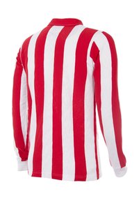 Langarmige polo met afwisselend rode en witte verticale strepen. Beschikt over een kraag en is gemaakt van zachte, gestructureerde katoen.