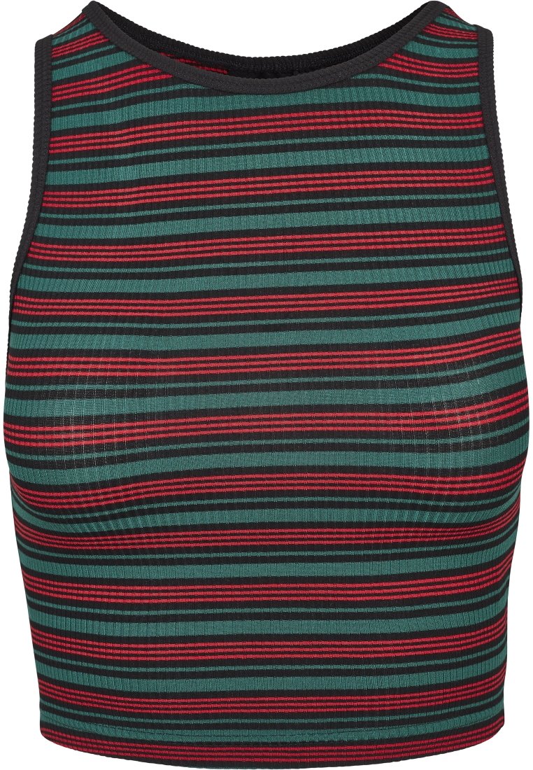 Urban Classics LADIES RIB STRIPE CROPPED TOP - Viršus - green/black/firered