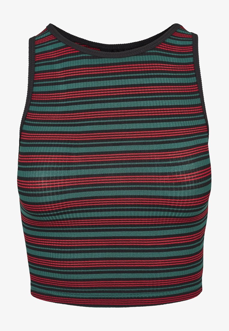 Urban Classics LADIES RIB STRIPE CROPPED TOP - Viršus - green/black/firered