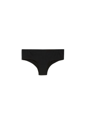 Zwart katoenen bikini brief met een gladde textuur, een middelhoge tailleband en minimalistische stiksels, ontworpen voor comfort en pasvorm.
