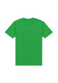 T-shirt in cotone verde, maniche corte, collo rotondo, design semplice, texture morbida, vestibilità regolare, senza motivi o grafiche visibili.