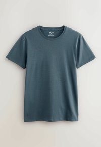 Ciemnogreenowy t-shirt z krótkim rękawem i okrągłym dekoltem. Wykonany z miękkiej tkaniny, o gładkiej strukturze i minimalnych detalach szwów.