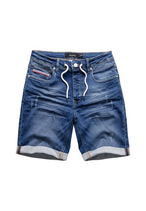 STYLISCHE BERMUDA MIT KORDELZUG UND USED-WASCHUNG - Denim shorts - dunkelblau