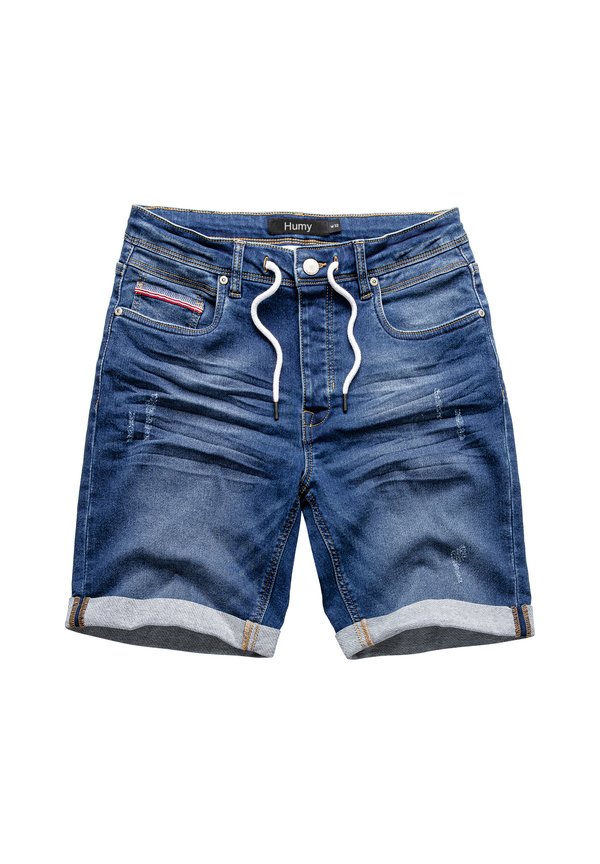 STYLISCHE BERMUDA MIT KORDELZUG UND USED-WASCHUNG - Jeans Shorts - dunkelblau