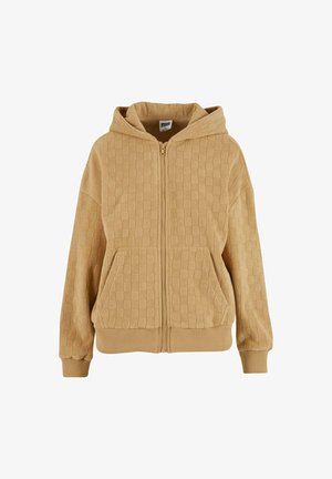 Kahaki zip-up hoodie med et tekstureret mønster, to frontlommer og hætte med snor. Blødt stof med ribbede manchetter og kant.