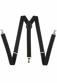 Bretelle nere realizzate in materiale elastico. Presentano clip metalliche e un pezzo posteriore in pelle. Design a forma di Y con strap regolabili.