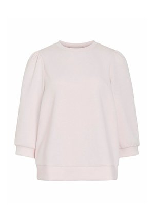 Roze pullover sweatshirt met een ronde hals, driekwart pofmouwen en geribbelde manchetten. Gemaakt van zacht, lichtgewicht materiaal.