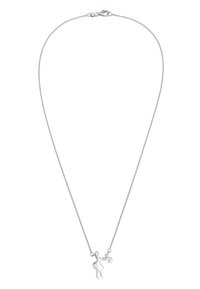 Sølv kædetræk med en silhuet charm af en figur, der holder en lille stjerne. Glat finish, minimalistisk design, delikat tekstur.
