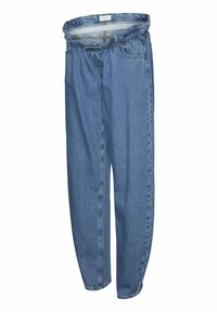 Pantaloni in denim azzurro chiaro con cintura elastica, gambe tapered e tasche laterali. Presentano un classico design a cinque tasche.