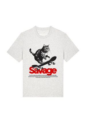 watapparel SAVAGE CAT UNISEX - T-Shirt print - cool heather grey