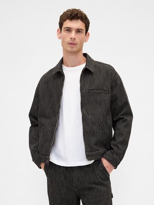 GAP PINSTRIPE ZIP JACKET - Farkkutakki - black