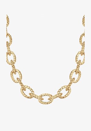 Guld kædsel halskæde med teksturerede, ovale led med en hamret finish. Designet fremhæver et dristigt, massivt udseende.